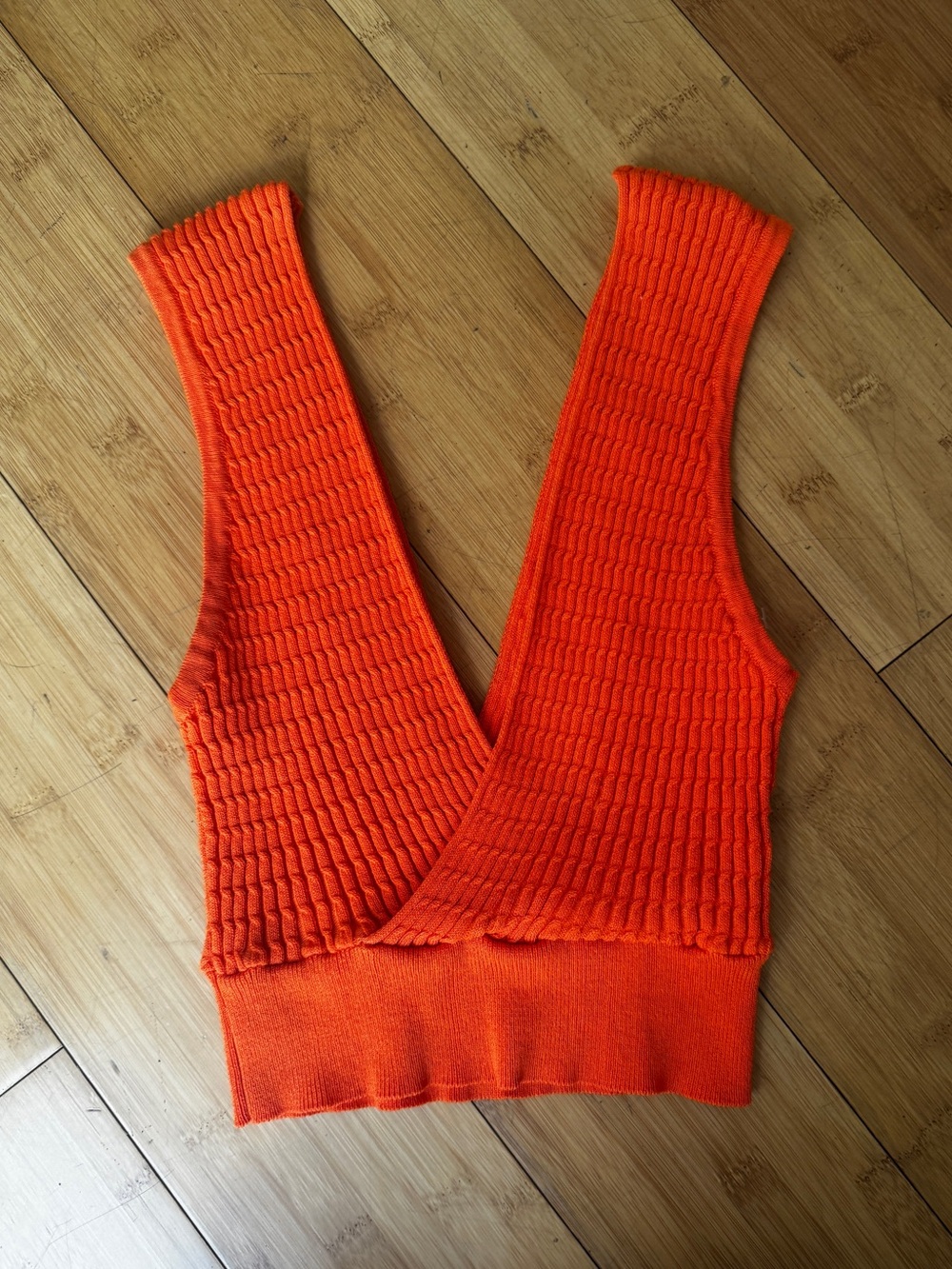 ZARA  orange knit crop top with a deep surplice V-neckline